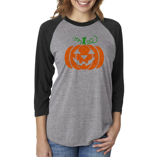 Hand Painted Pumpkin of Halloween Long Sleeve Top Raglan T-Shirt Cloth 